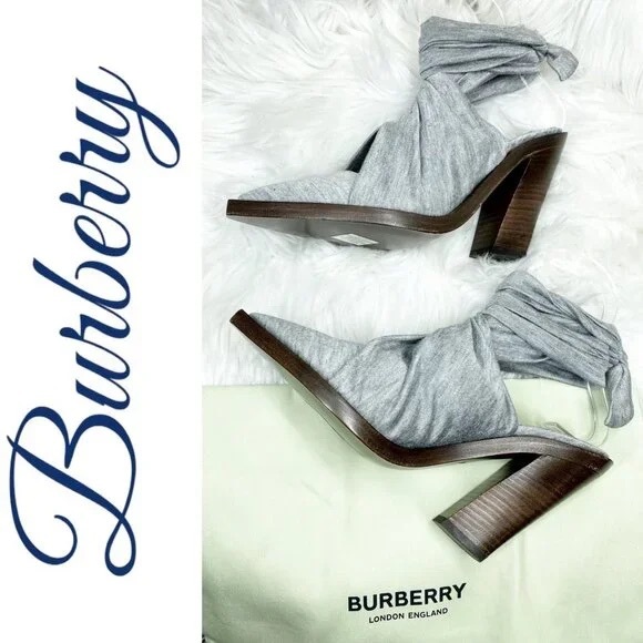 Burberry Shoes - Burberry: “Tillington” Pewter Melange Ankle Wrap Slingback Mules